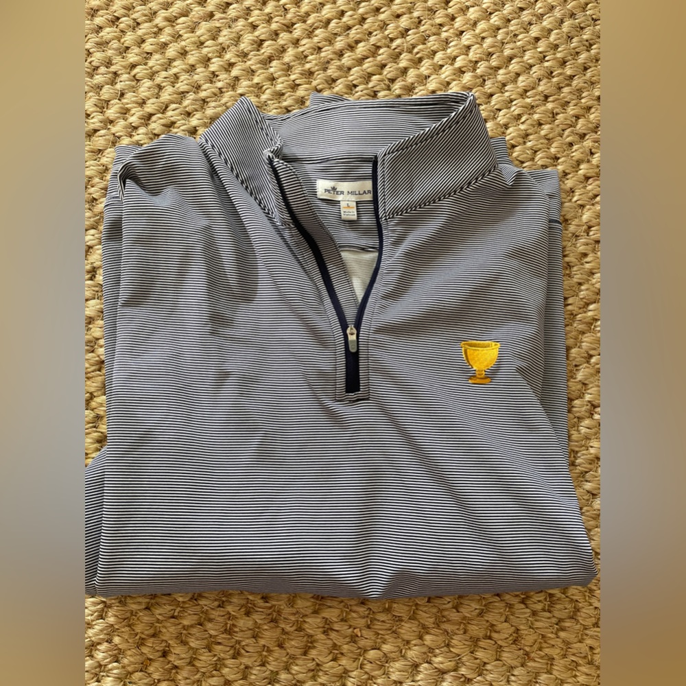 Peter Millar navy blue striped Quarter Zip, presidents cup Size L